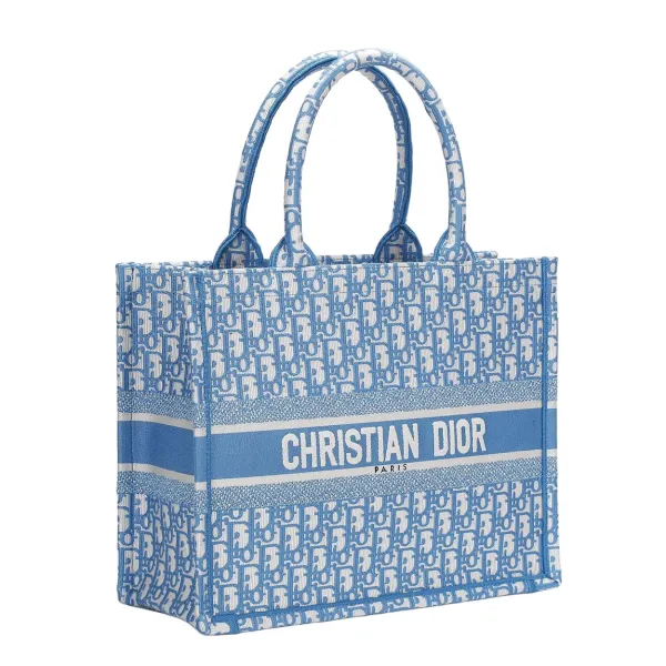Dior Medium Dior Book Tote In Blue Dior Oblique Embroidered Canvas - Image 3