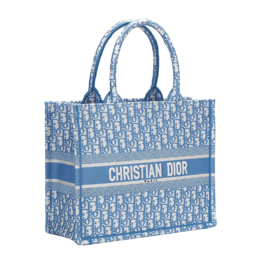 Dior Medium Dior Book Tote In Blue Dior Oblique Embroidered Canvas