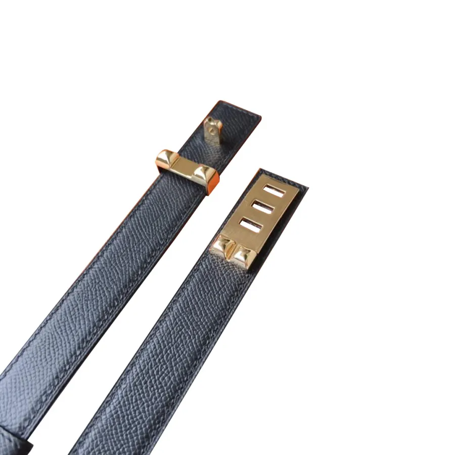 Hermès Women' s Long Square Buckle Belt In Black/Brown Calfskin With Gold Hardware 24mm