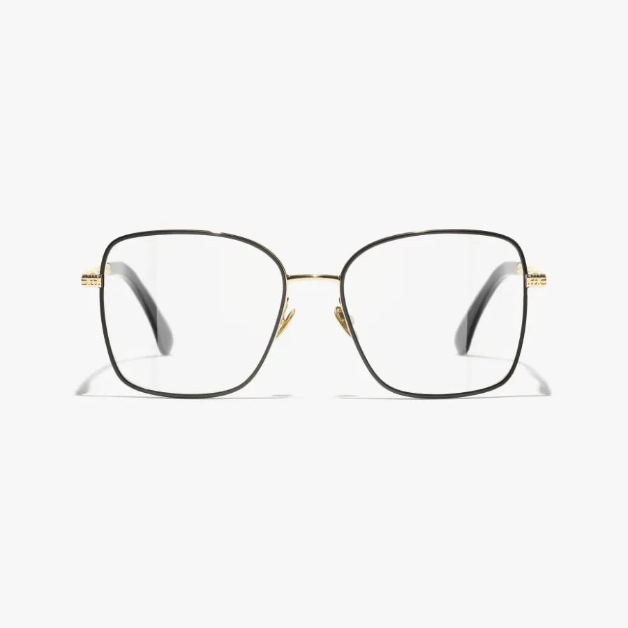 CHANEL square frame glasses black gold color size 57口16-145