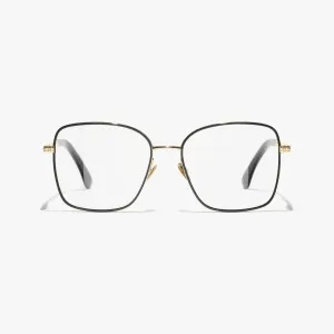 CHANEL square frame glasses black gold color size 57口16-145
