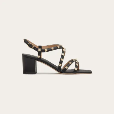 VALENTINO Black Calfskin sash sandals (heel height 6cm)
