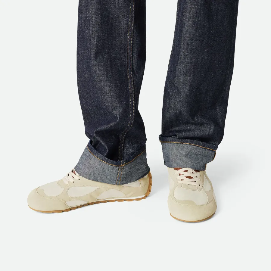 Bottega Veneta Orbit Flash Sneakers In Caramel/Sea Salt Suede And Nylon Lace-Up Sneaker With Leather Trims