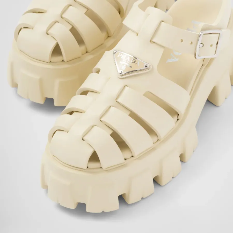 PRADA Quartz colored rubber Monolith sandals