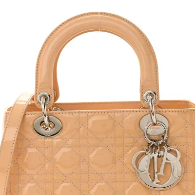 Dior Medium Lady Dior Rose Clair Patent Cannage Calfskin Leather Silver Hardware