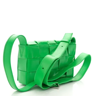 Bottega Veneta Maxi Intrecciato Small Cassette Crossbody Bag Grass Paper Calfskin Leather