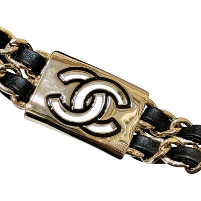 Chanel 25S Women's Chain Belt In Black Lambskin With Light Gold Hardware One Size 93cm