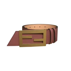 Fendi Women's FF Buckle Belt In Pink/Black Calfskin With Gold Hardware 60mm