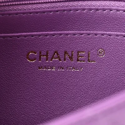 Chanel Flap Mini Rectangular Purple Quilted Lambskin Leather Light Gold Hardware