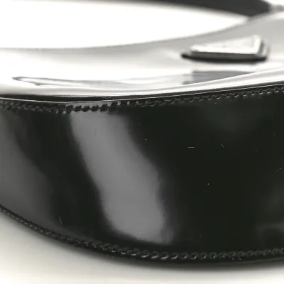 Prada Medium Cleo Shoulder Bag Black Spazzolato Leather Silver Hardware