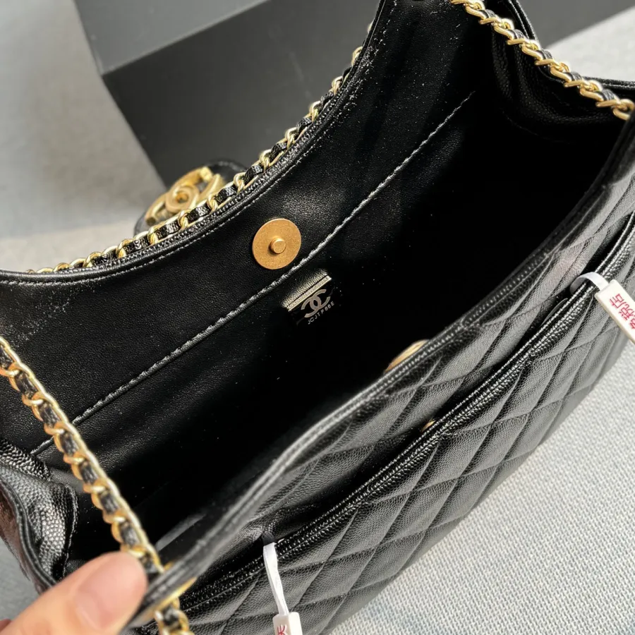 Chanel Black / White Quilted  Caviar Leather / Quilted Lambskin Leather Crossbody Bags