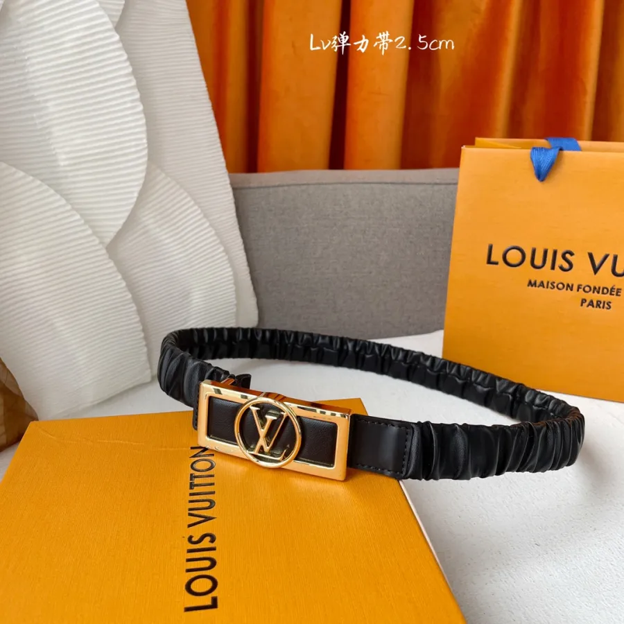 Louis Vuitton Women's Dauphine Smoke Elastic Belt In Black Calfskin With Gold Hardware 25mm