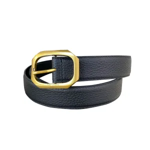 Saint Laurent Frame Buckle Thin Belt In Black Calfskin With Gold Hardware 30mm
