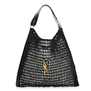 Saint Laurent Medium Oxalis Shoulder Bag Black Raffia & Calfskin Leather Gold Hardware