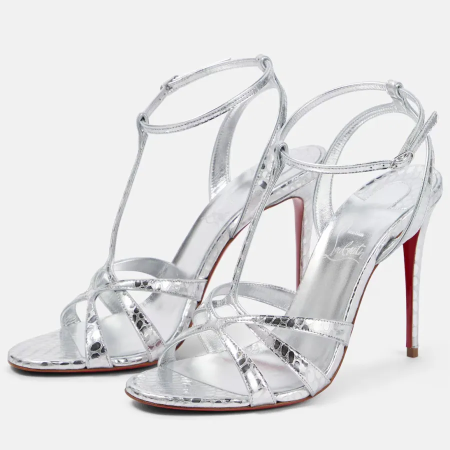 Christian Louboutin Silver metallic leather high-heeled sandals
