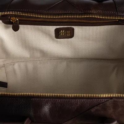 Miu Miu Beau Leather / Suede splicing Deep Brown Top-Handle Bags
