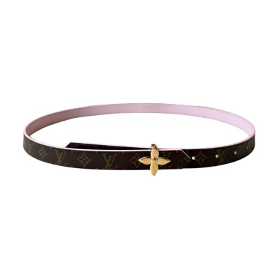 Louis Vuitton Women's Mini Flowergram Reversible Belt In Brown/Black/Pink/White Calfskin And Monogram Canvas With Gold/Silver Hardware 20mm