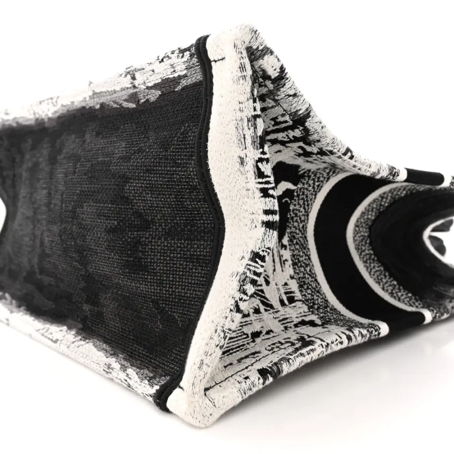 Dior Medium New York Book Tote Black/White Embroidered Canvas