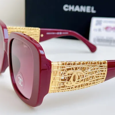 CHANEL square frame glasses red gold color size 54-20-140