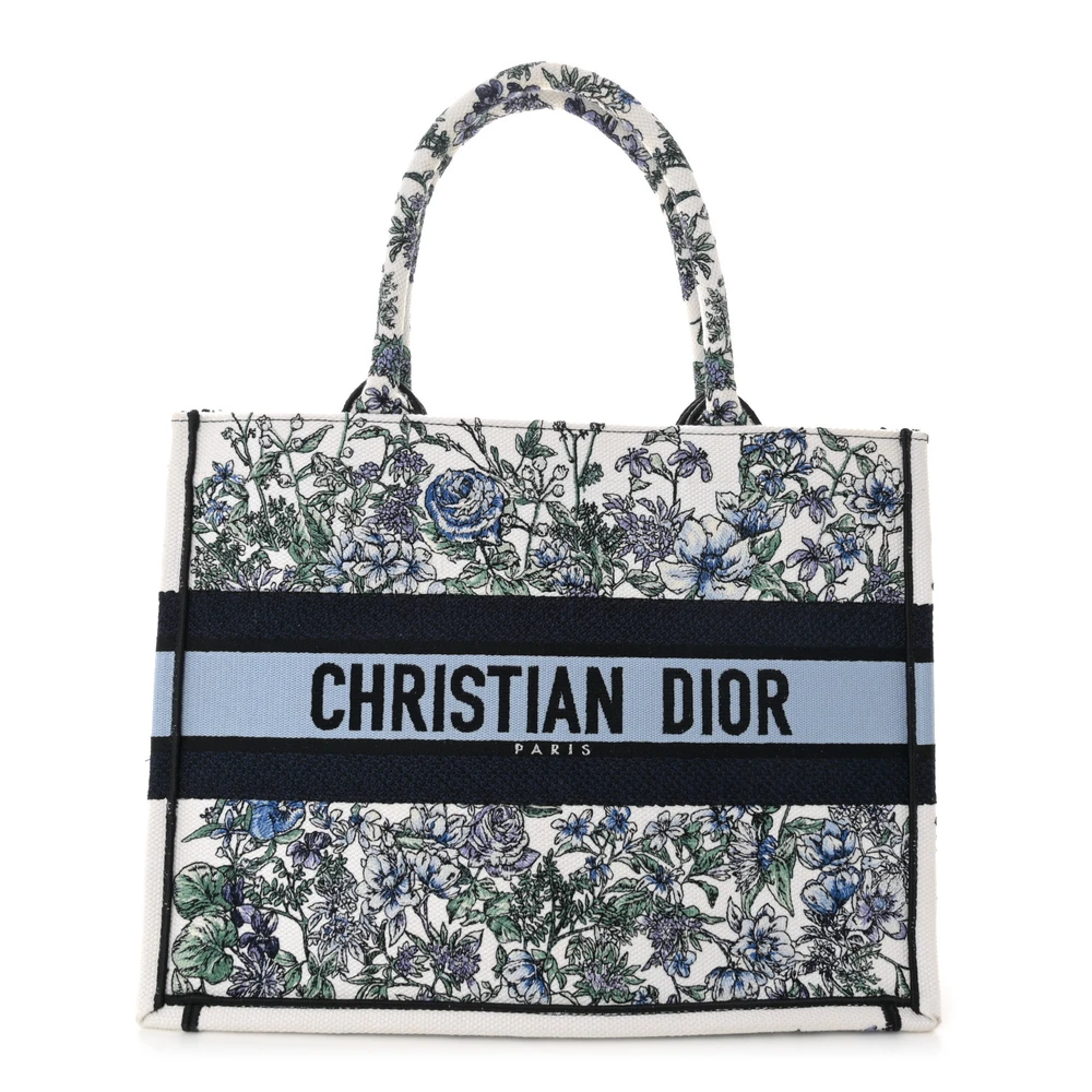 Dior Medium Flowers Book Tote Azul Multicolor em Canvas Bordado