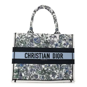 Dior Medium Flowers Book Tote Blue Multicolor Embroidered Canvas