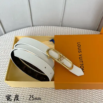 Louis Vuitton Women's My LV Chain Reversible Belt In White Calfskin And Monogram Canvas With Gold Hardware 25mm