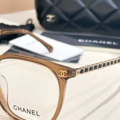 CHANEL square frame glasses tawny color size 53口19-145