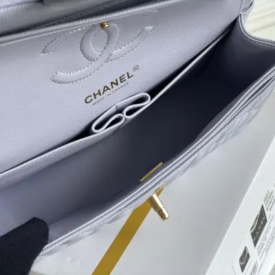 Chanel CF Purple / Green Quilted Caviar Leather Crossbody Bags