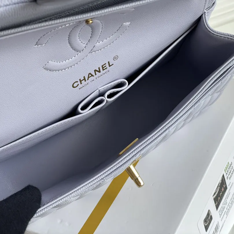 Chanel CF Purple / Green Quilted Caviar Leather Crossbody Bags