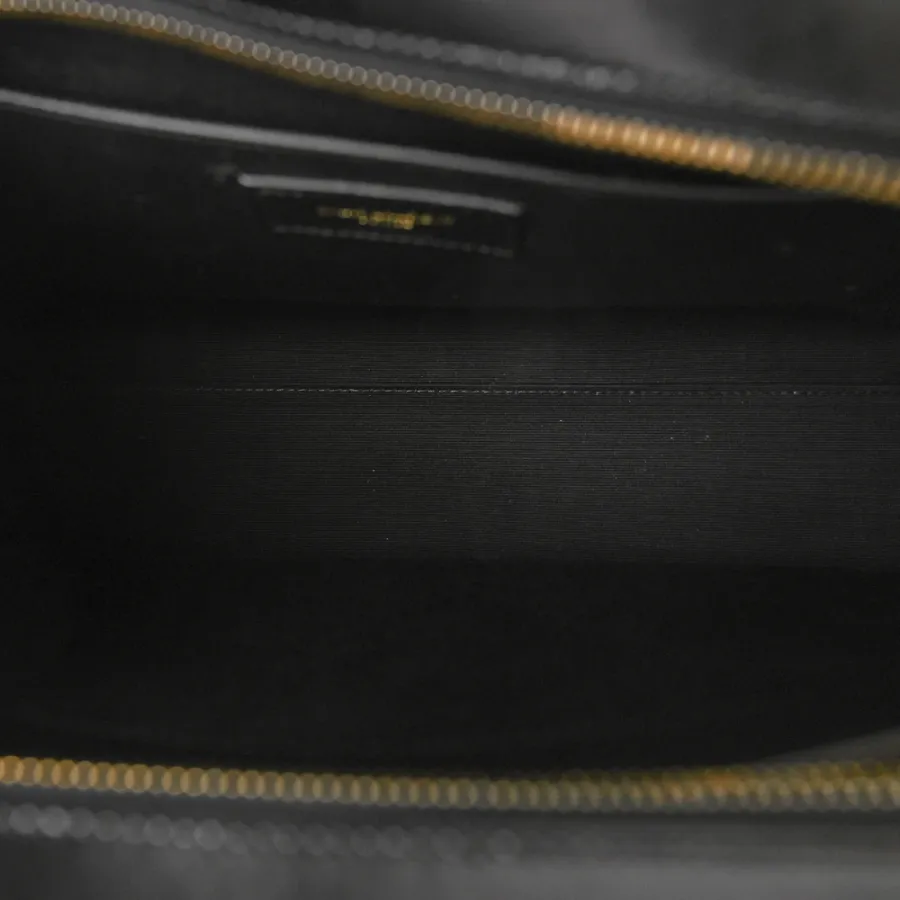 Saint Laurent Medium Uptown Tote Black Shiny Calfskin Leather Gold Hardware