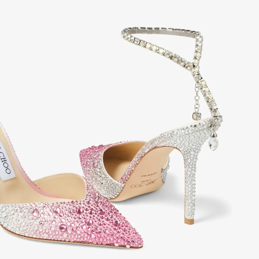 JIMMY CHOO Crystal sugar pink gradient satin heels Pointed heels shoes