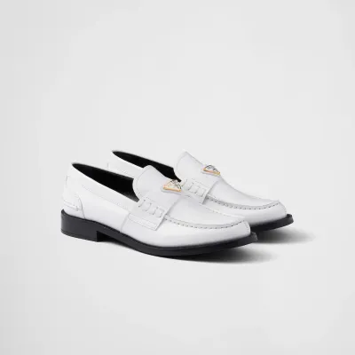 PRADA White shiny leather loafers