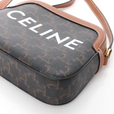 Celine Small Camera Bag Tan Triomphe Canvas Gold Hardware