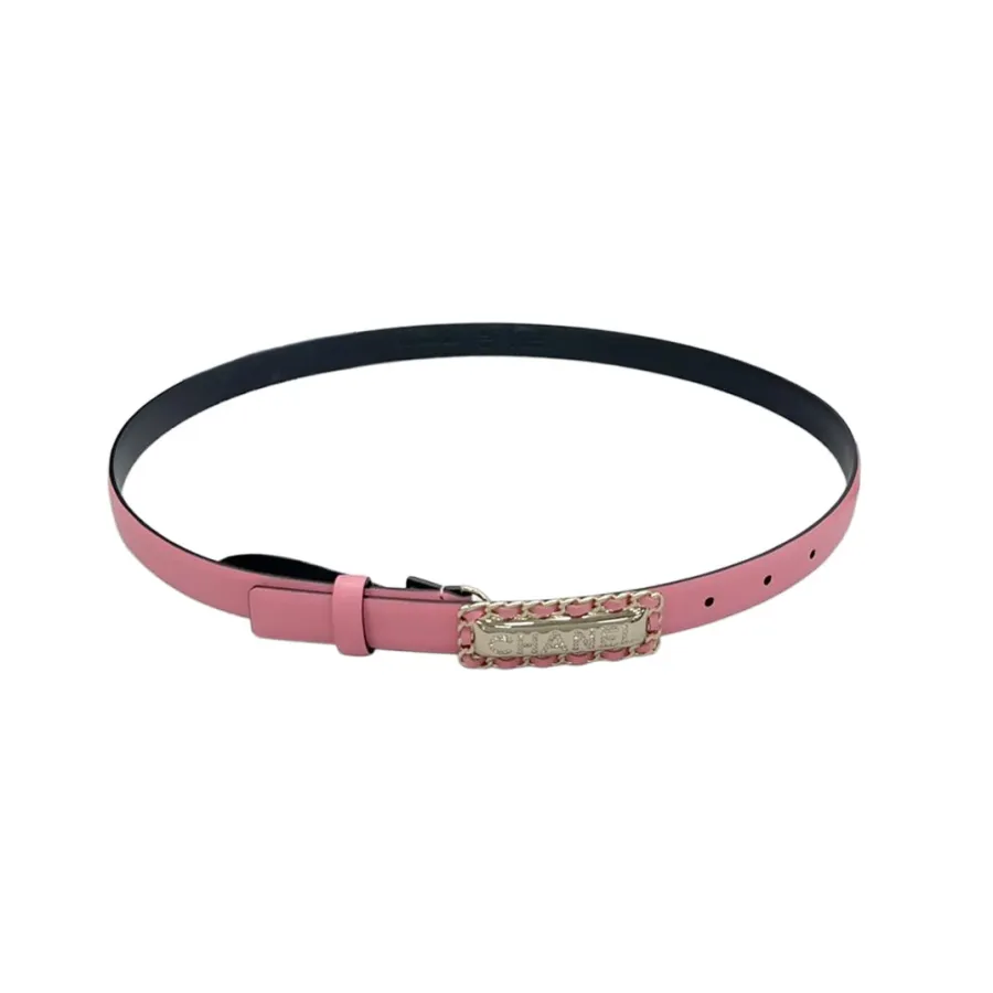 Chanel Women's Rectangled Buckle Thin Belt In Brown/Arrowroot/Champagne Gold/Pink/Pale Pink/Red/Black/White Calfskin With Gold/Silver Hardware 20mm