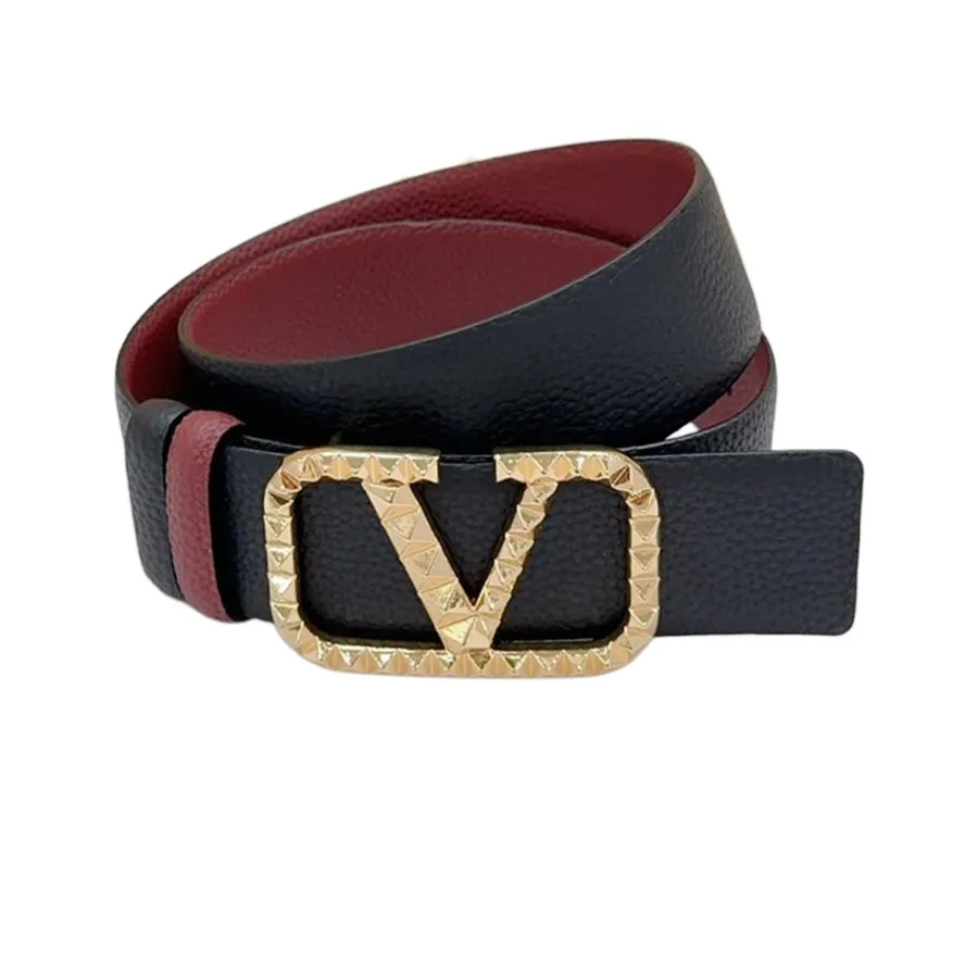 Valentino V Buckle With Rockstud Belt In White/Black/Blue/Brown/Red Calfskin With Black/Gold/Silver Hardware 40mm