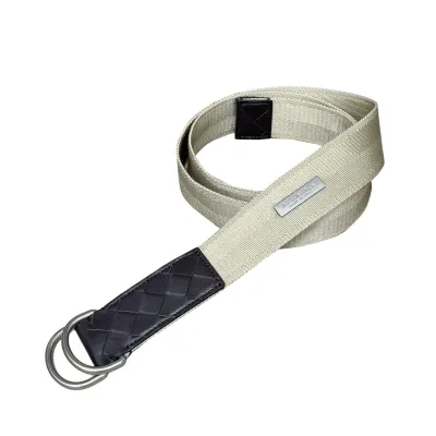 Bottega Veneta Men's Webbing Nastro Belt In Blue/Black Calfskin And Canvas With Silver Hardware 38mm