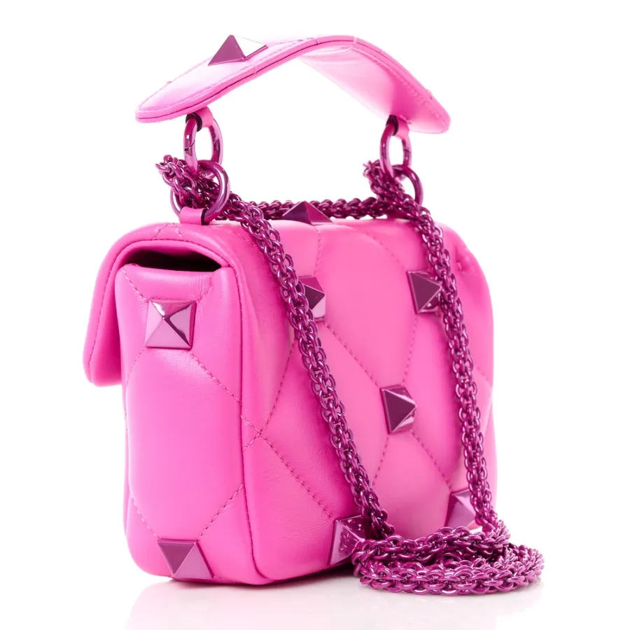 Valentino Garavani Small Roman Stud Shoulder Bag Pink PP Lacquer Monochrome Nappa Leather Incognito Hardware