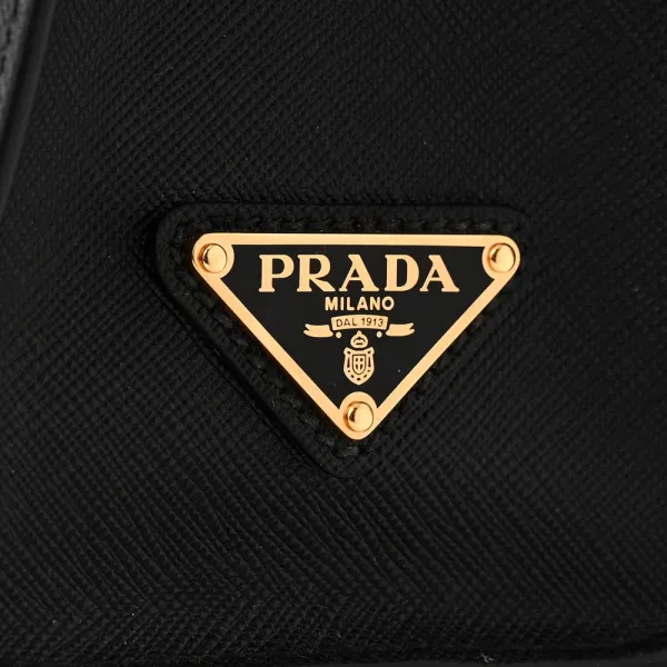 Prada Medium Lux Logo Embossed Shoulder Tote Handbag Black Saffiano Leather - Image 8