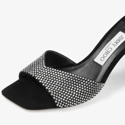 JIMMY CHOO Crystal embellish black suede sandals slippers