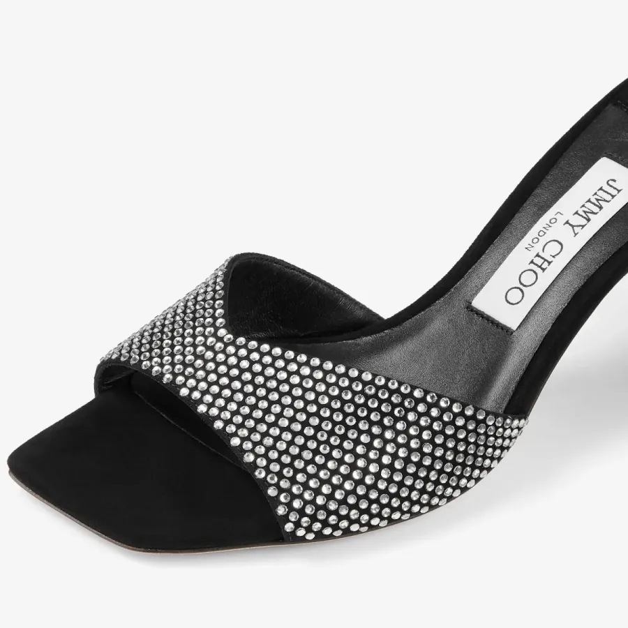 JIMMY CHOO Crystal embellish black suede sandals slippers