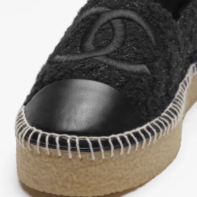 Chanel Black wool tweed and lambskin Espadrilles