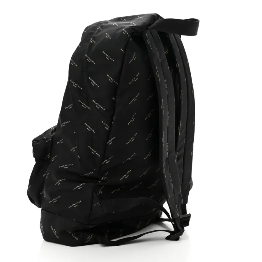 Balenciaga Medium Print Explorer Backpack Black/Gold Twill Nylon Allover Logo