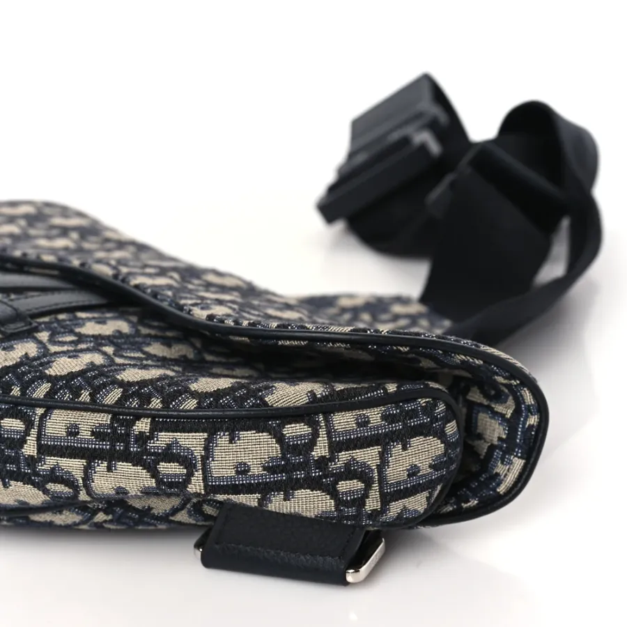 Dior Medium Men’s Saddle Bag Blue Oblique Canvas Silver Hardware