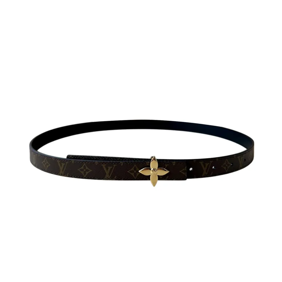 Louis Vuitton Women's Flowergram Reversible Belt In Brown/Cookie Monogram Reverse Canvas And White/Black/Red/Pink/Brown Calfskin With Gold/Silver Hardware 20mm