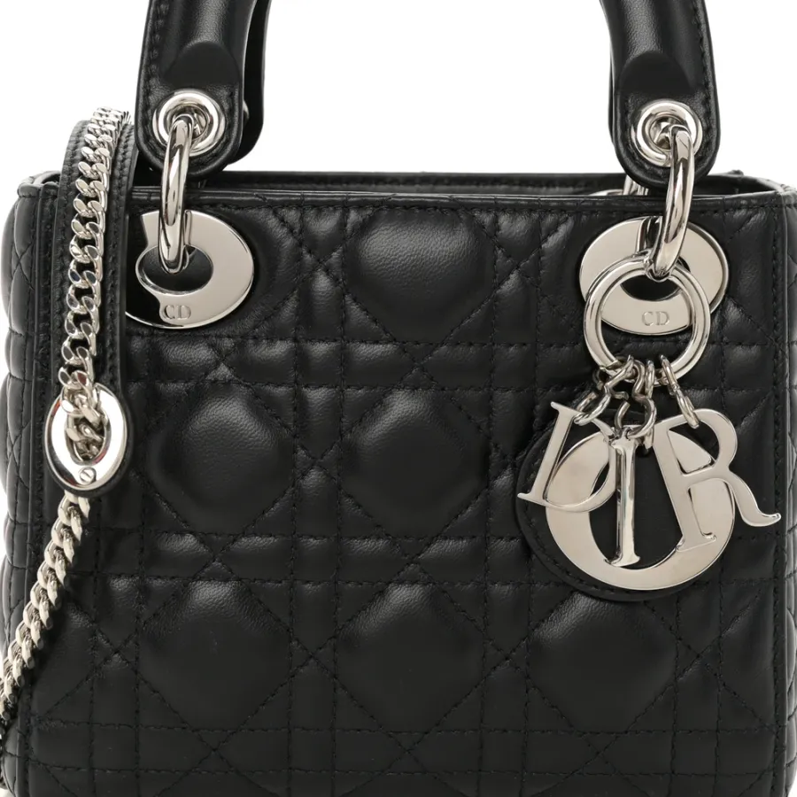 Dior Mini Lady Dior Black Cannage Lambskin Leather Light Gold Hardware