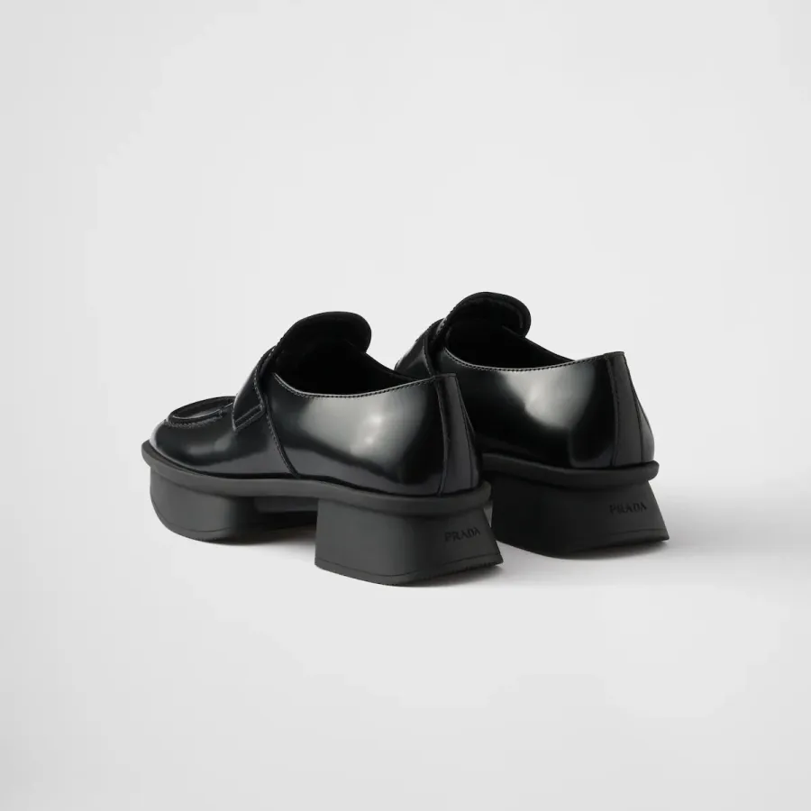 PRADA Equal black shiny leather loafers