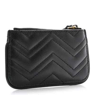 Gucci Small GG Marmont Key Case Black Calfskin Matelassé Leather Gold Hardware