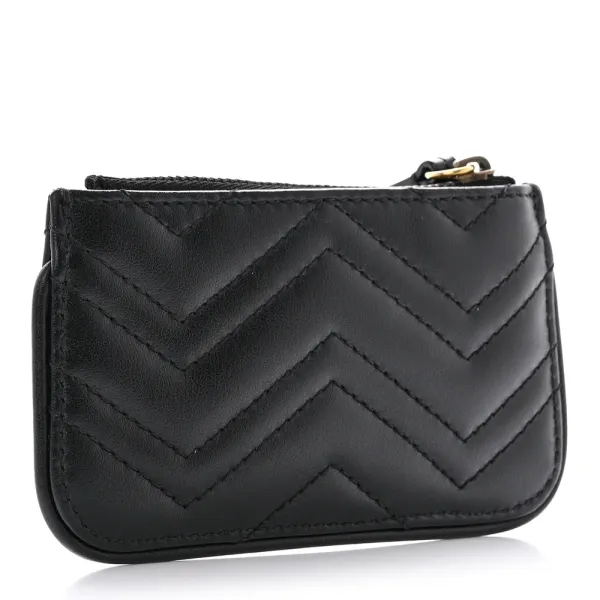 Gucci Small GG Marmont Key Case Black Calfskin Matelassé Leather Gold Hardware - Image 3