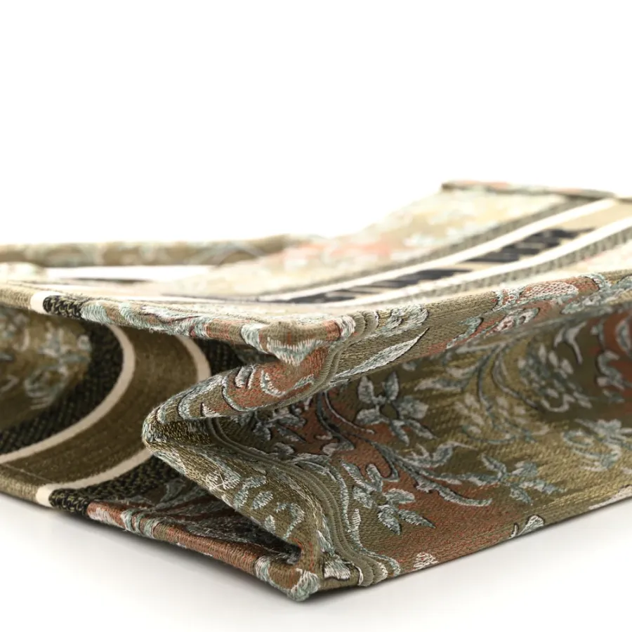 Dior Medium Brocart Book Tote Metallic Green Embroidered Canvas