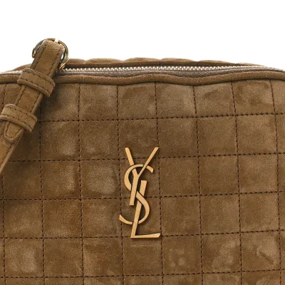 Saint Laurent Mini Camera Bag Golden Leaf Quilted Monogram Suede & Calfskin Leather Gold Hardware